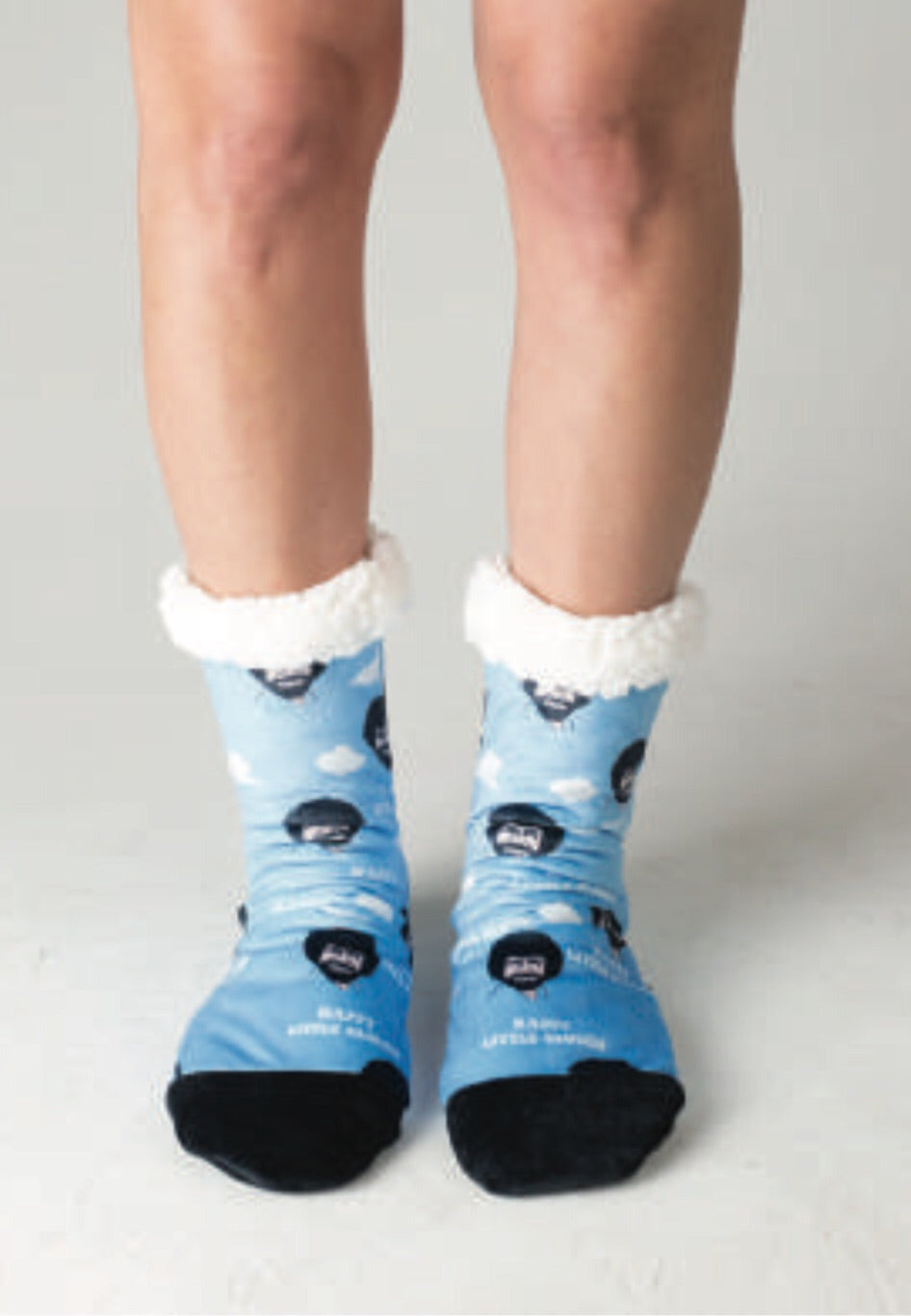 Bob Ross Fuzzy Socks - Happy Clouds